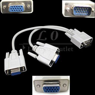 New 1 PC to 2 SVGA VGA Monitor Video Y Splitter Cable 15Pin
