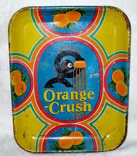   1929 Orange Crush Metal Serving Tray/w/Crushie Guy Squeezing an Orange