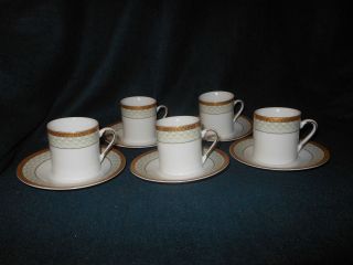 Ten Piece Horse Lane Fine Porcelain Demitasse Coffee Set   24K Gold 