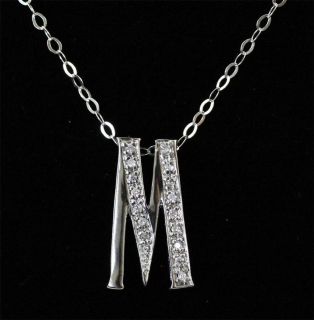   Sterling Silver,Cubic Zirconia Initial Letter M Pendant Necklace 18