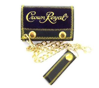 CROWN ROYAL   ALCOHOL BLUE VELVET GOLD STITCHING TRIFOLD CHAIN WALLET 