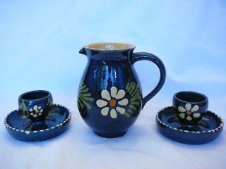 VTG Set Mexican Pitcher and Egg Cups Cobalt Pottery