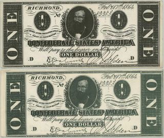 CONFEDERATE STATES $1 SERIES 1864 HOLLYWOOD MOVIE PROP MONEY STAGE 