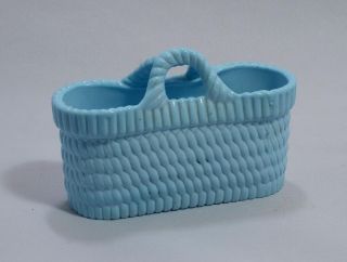 Victorian Sowerby Blue Milk Glass Basket Shape Vase C1890