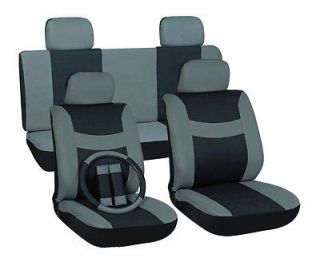 Gray and Black Car Seat Covers 11 Piece FREE Steering Wheel Belt Pad 