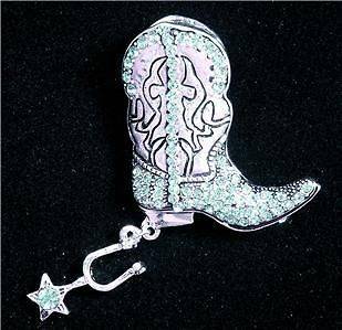 BROOCH/PIN/PENDANT Turquoise Rhinestones Boot & Spur COWBOY BOOT