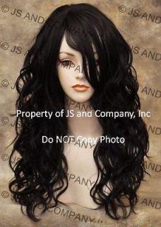   Long Wavy Curly side Skin Part Off Black Wig Flat iron OK #1B wd