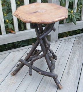   PRIMITIVE RUSTIC OLD WOOD PEDESTAL ROOT TREE BRANCH 1800s TABLE