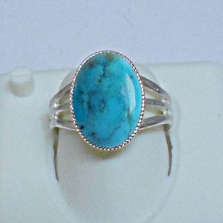 10x8mm OVAL GENUINE TURQUOISE CABOCHON SILVER PLATED ADJUSTABLE RING