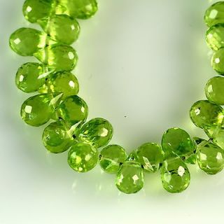 Peridot Machine Cut Faceted Briolette Drop Beads 3x5mm 6.5 inches AAA