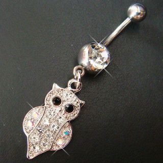 14g~3/8 Cute Owl Belly Button Navel Rings Ring Bar Body Piercing 