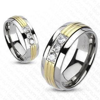 Ti Titanium 0.45 Carat CZ Gold Stripe Wedding Band Ring Size 5 13