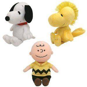   Snoopy Woodstock Charlie Beanie Babies Stuffed Plush Toy Sound Set