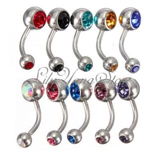   Crystal Double Gem Navel Belly Bar Button Barbell Ring Body Piercing