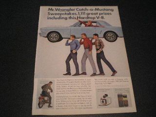 1966 Wrangler Mens Jeans Ad Win Ford Mustang Car Suzuki 50cc Polaroid 