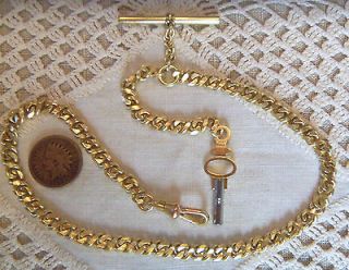 Victorian / Civil War Brass Pocket Watch Chain w/ Key Fob