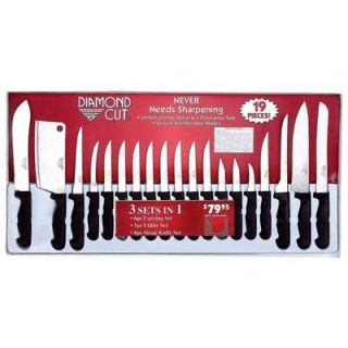 19pc Diamond Cut Kitchen Knife Cutlery Set Gift Boxed