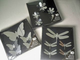 New 3D Mirrored Wall Stickers BUTTERFLY, FLOWERS, or DRAGONFLY