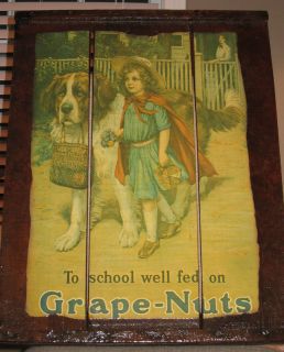 Cereal Rustic Decor *GRAPE NUTS* ANTIQUE Wood Plank Fence Picture Wall 