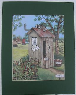 Bath Room Pictures Raccoon Outhouse Matted Country Picture Print Art