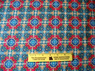 FLOWER DESIGNS MOROCCAN TILE Cotton Fabric By Yard