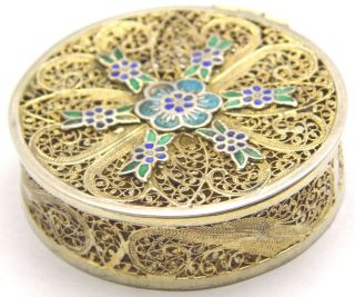 Vintage Round Trinket Box Pill Box Jewelry Case Elegant 925 Sterling 