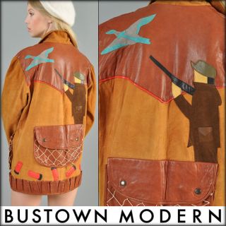 vtg 70s DUCK HUNTING leather patchwork hippy boho buckskin suede 