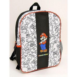 Super Mario Bros. ☆ Black/White Line Design 16 Backpack ☆ NWT 