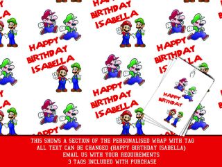 Personalised Mario and Luigi Wrapping Paper with FREE Gift Tags