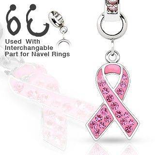  Steel Navel Belly Button Dermal Ring Jewelry Charm Cancer Ribbon