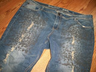 Avenue Distressed Leopard Print Bling Skinny Jeans Size 20 Trendy Punk 