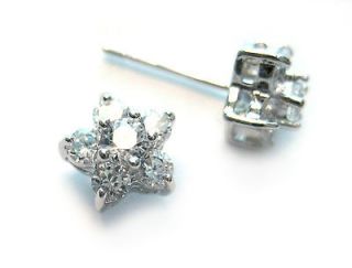   White Gold Plated CZ Diamond Flower Stud Earrings / 8mm Flower Cluster