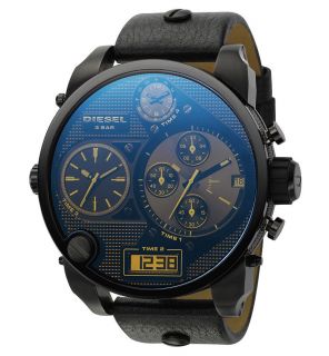 NEW DIESEL DZ7127 CHRONOGRAPH MULTIPLE TIME BLACK LEATHER STRAP MENS 