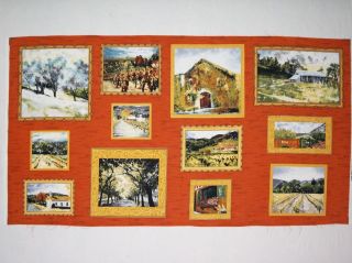   Country Landscape Blocks Quilt Wallhanging Panel Fabric H Glass