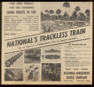 1953 National Amusement Device park trackless train etc photo scarce 