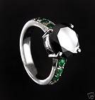 20 Cts Black Diamond Solitaire Sterling Silver Ring With Emerald 