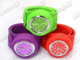 Assorted fashion 3pcs charming pretty rubber alloy slap watch 