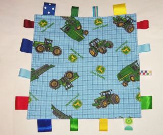 John Deere Blue Fabric Tractors Baby Boy Flannel Ribbon Blanket Shower 