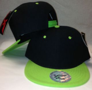   SNAPBACK Black Lime Green Cap Hat 2 Tone Customizable Flat Bill NWT