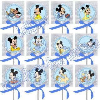 Baby Mickey Mouse Assorted Images Lollipops w/ Blue Bow Party Favors 