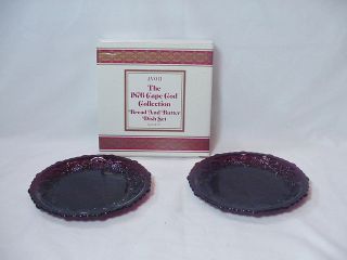   Cod 1876 Ruby Red Glass 2 Bread & Butter Dishes in Box   MINT IN BOX