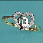 10K GOLD REAL DIAMOND RING QUINCEANERA IN HEART DESIGN