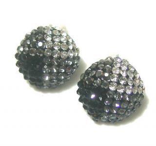 black white crystal disco checker button studs ear ring