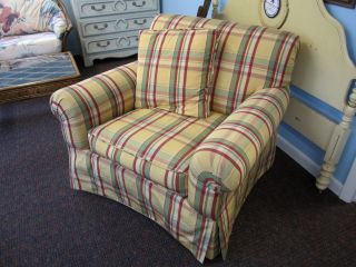 Vintage Century Chair Upholstered Ralph Lauren Plaid Over Size Down 