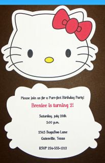 Personalized Die Cut Hello Kitty Face Baby Shower/Birthday Invitation