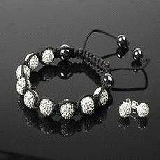   Bracelet Earring Set White/ Silver Disco Ball Friendship Style