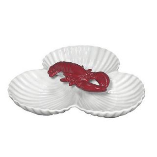 Coastal Red Lobster 3 Section Condiment Serving Dish