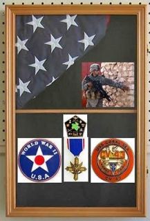 Military Medal Flag Display Case Cabinet Shadow Box, Solid Wood 