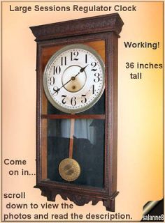 Antique Sessions Tall Regulator Clock Huge Wall Clock Pendulum Key 
