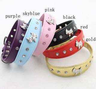   Wholesale Dog collars leather Rhinestones Inlay For Small Large Dog